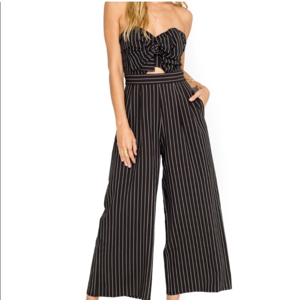 Astr | Mara Jumpsuit in Black/White Stripe